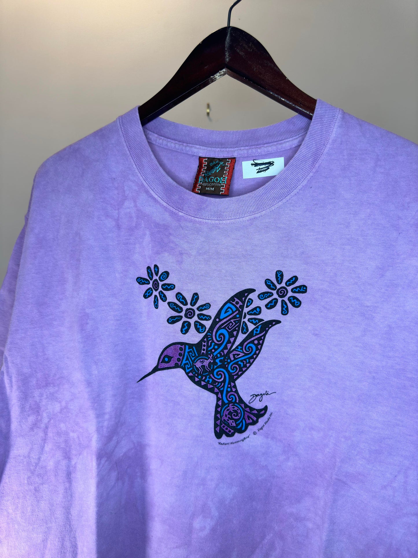 VTG x DAGOLI x Purple Tie-Dye "Radiant Humming Bird" Indigenous Style Graphic Tee - M