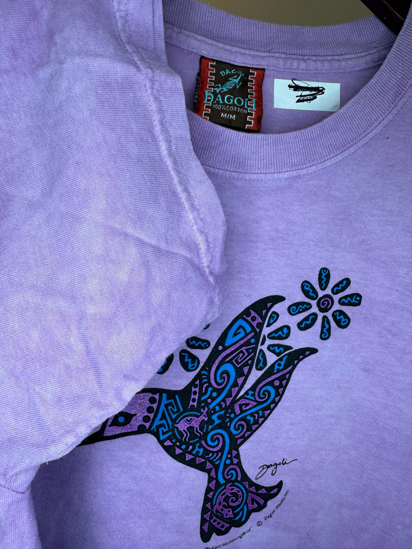 VTG x DAGOLI x Purple Tie-Dye "Radiant Humming Bird" Indigenous Style Graphic Tee - M