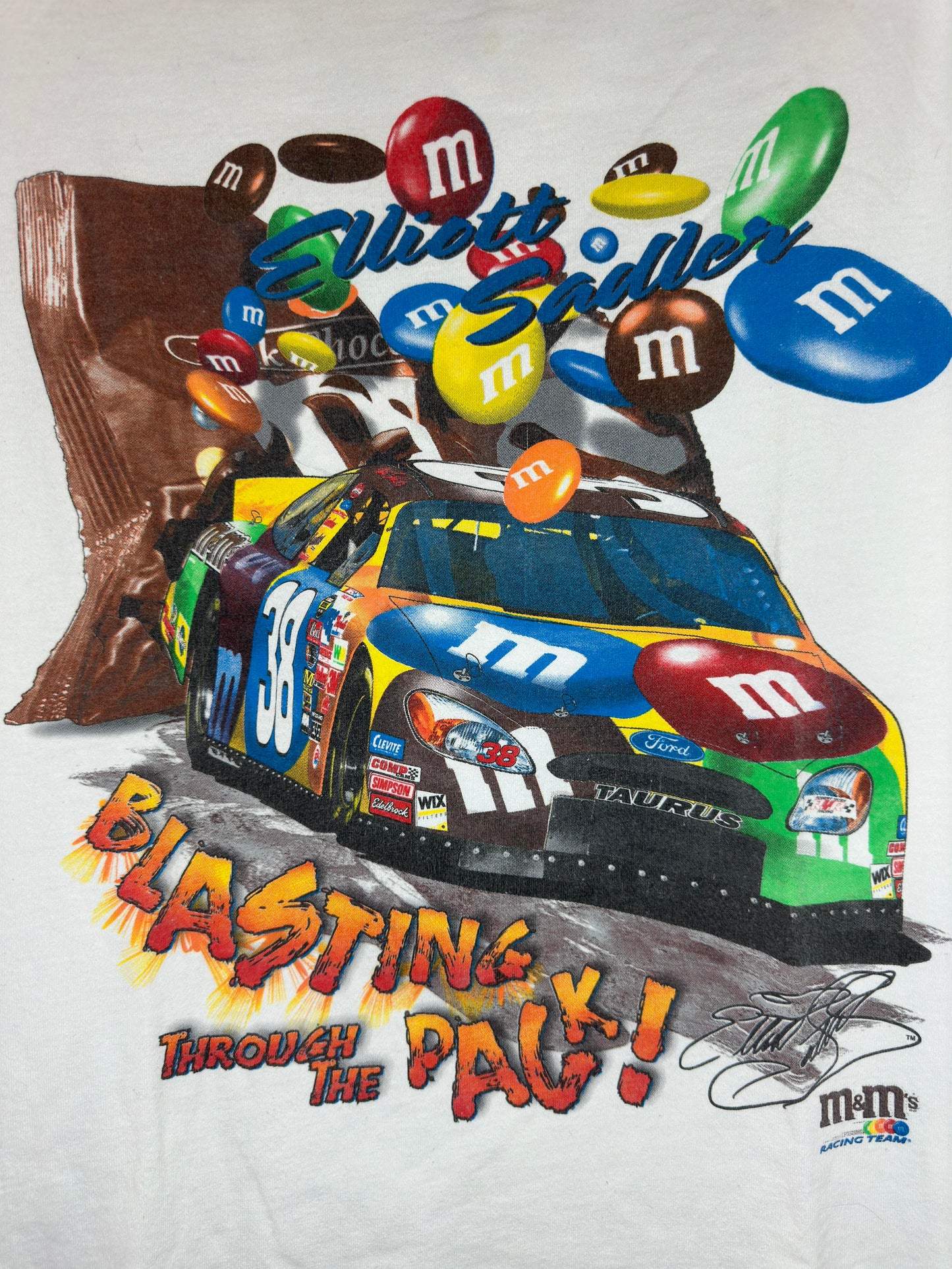 Y2K x Chase Authentics x NASCAR x M&M x Elliott Sadler Racing White Graphic Big Print Tee - M