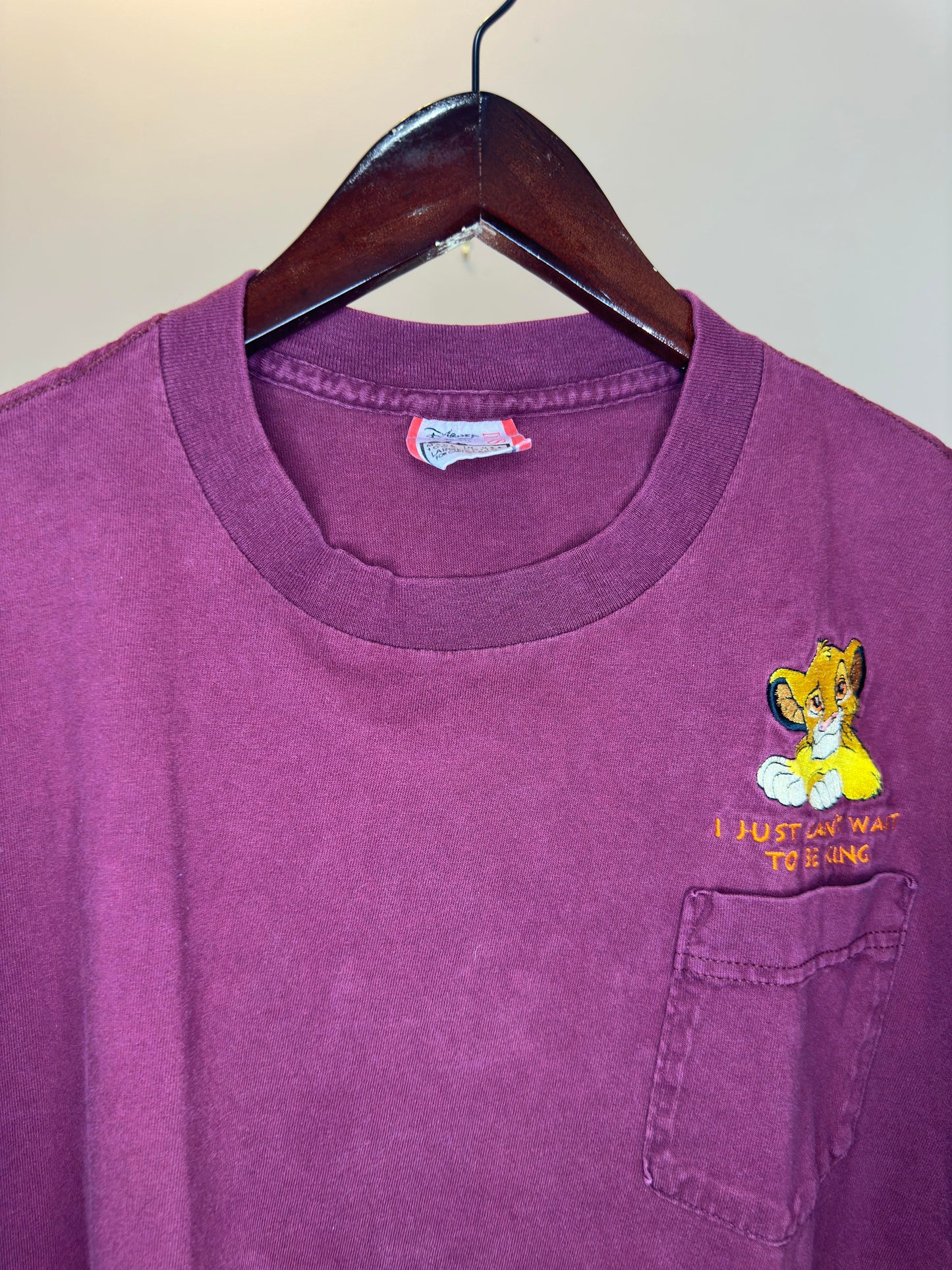 VTG x DISNEY x Lion King x Maroon Simba "I Can't Wait to Be King" Embroidered Pocket Tee - L/XL