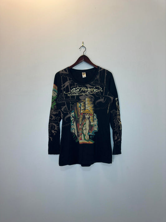 VTG x Y2K Style x Christian Audigier x Ed Hardy Japanese Suburban Style Graphic Long Sleeve Tee - Women's L