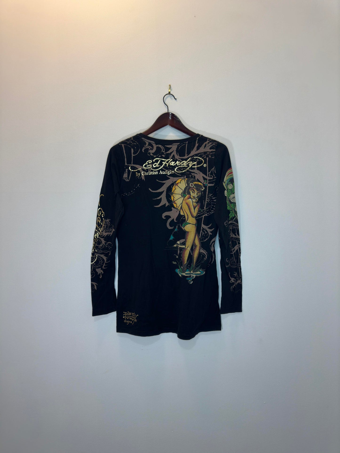 VTG x Y2K Style x Christian Audigier x Ed Hardy Japanese Suburban Style Graphic Long Sleeve Tee - Women's L