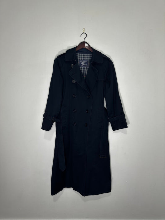 VTG x BURBERRY x 80's Burberry's Checkered Liner Navy Trench Coat  x - Women's 6 Petite