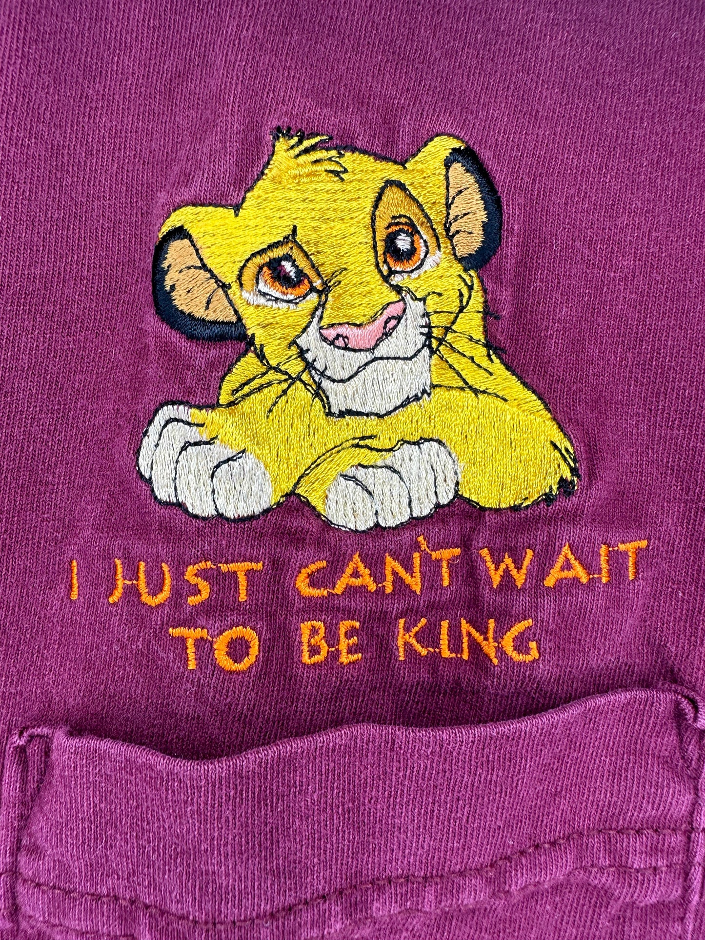 VTG x DISNEY x Lion King x Maroon Simba "I Can't Wait to Be King" Embroidered Pocket Tee - L/XL