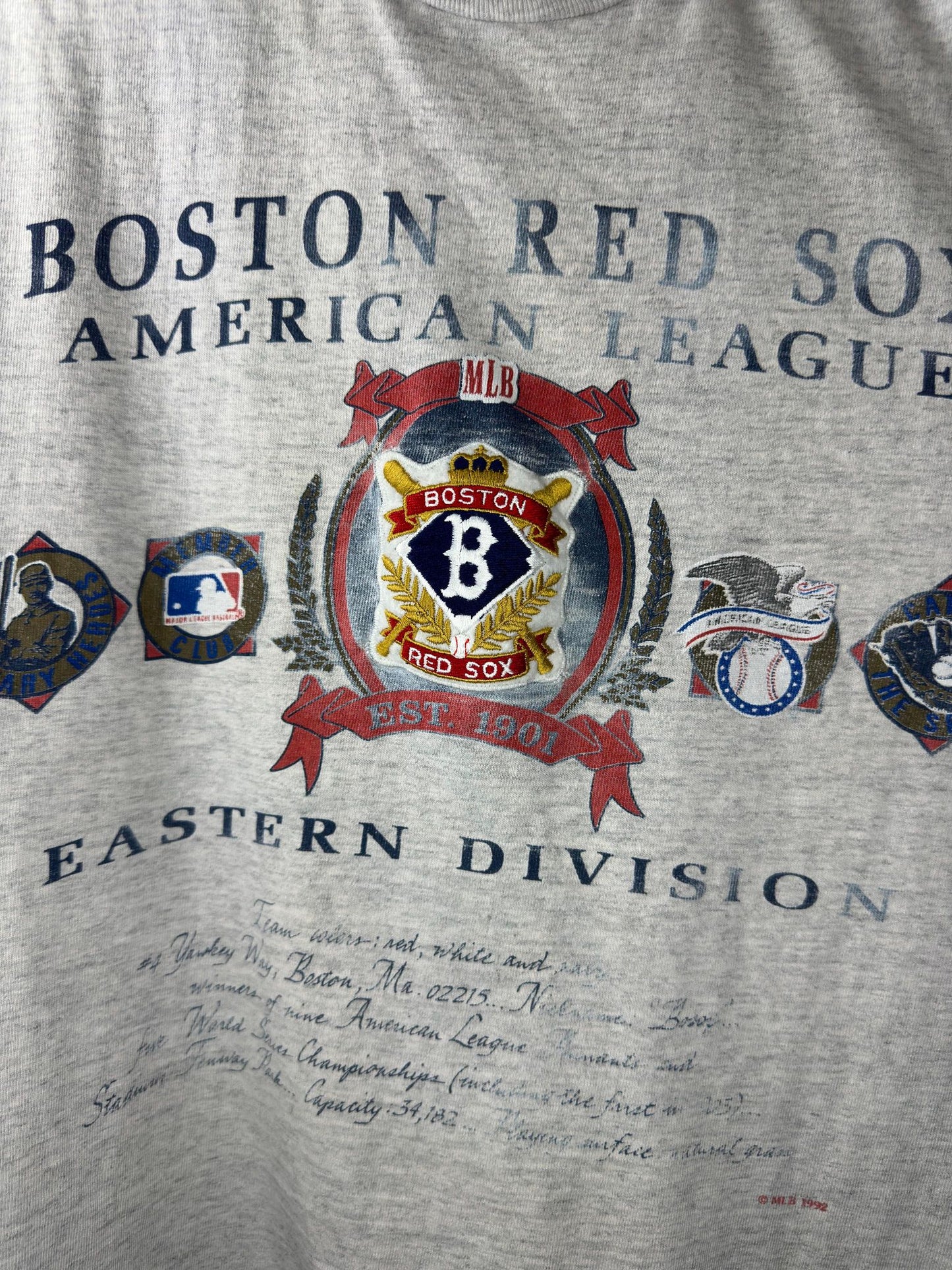 VTG x Nutmeg x MLB Eastern Division x CCM x Boston Red Sox x 92' Grey Single Stitched Graphic Tee - L