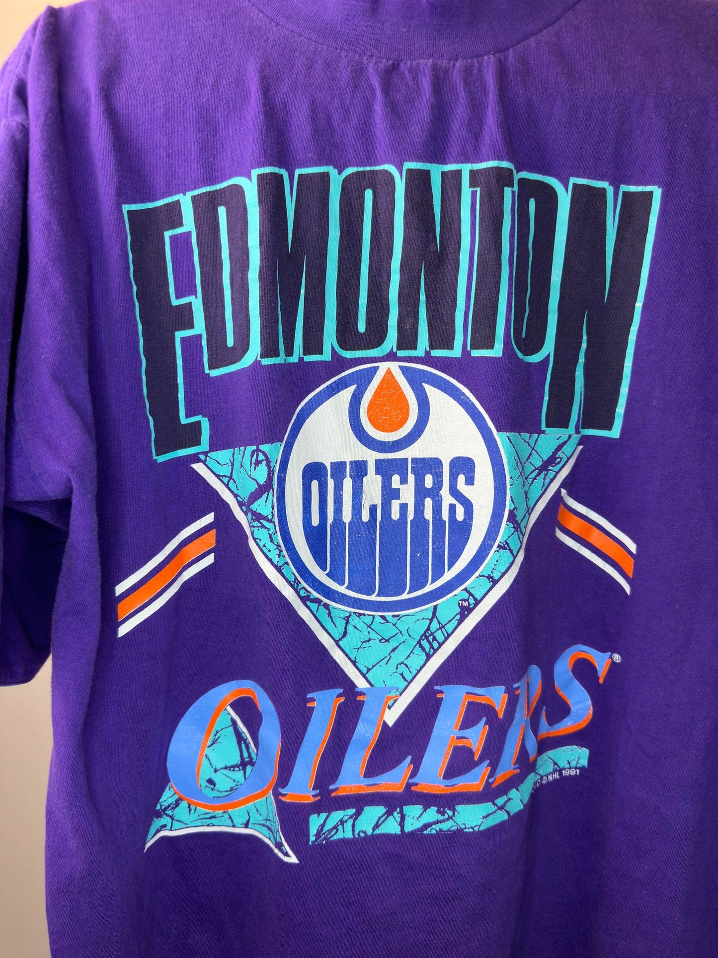 VTG x Softwear Athletics x NHL x Edmonton Oilers x Purple Blue Tie Dye Graphic Tee - M