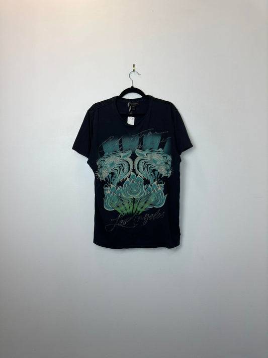 Y2K x Christian Audigier x Black Big Print Graphic Tee - Wmns XXL