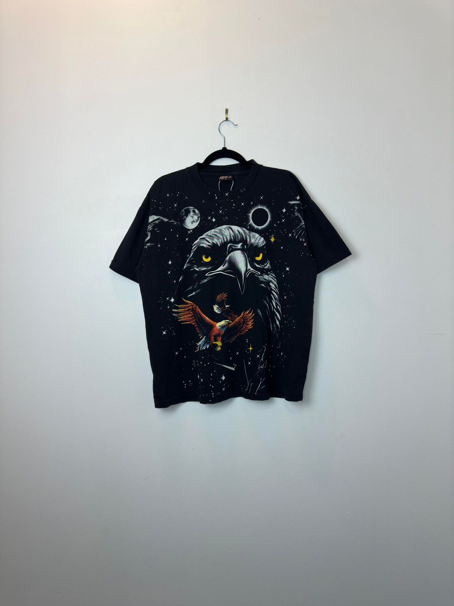 VTG x Diego's American Design x Big Eagle Print x Black Graphic All Over Print Tee - XL