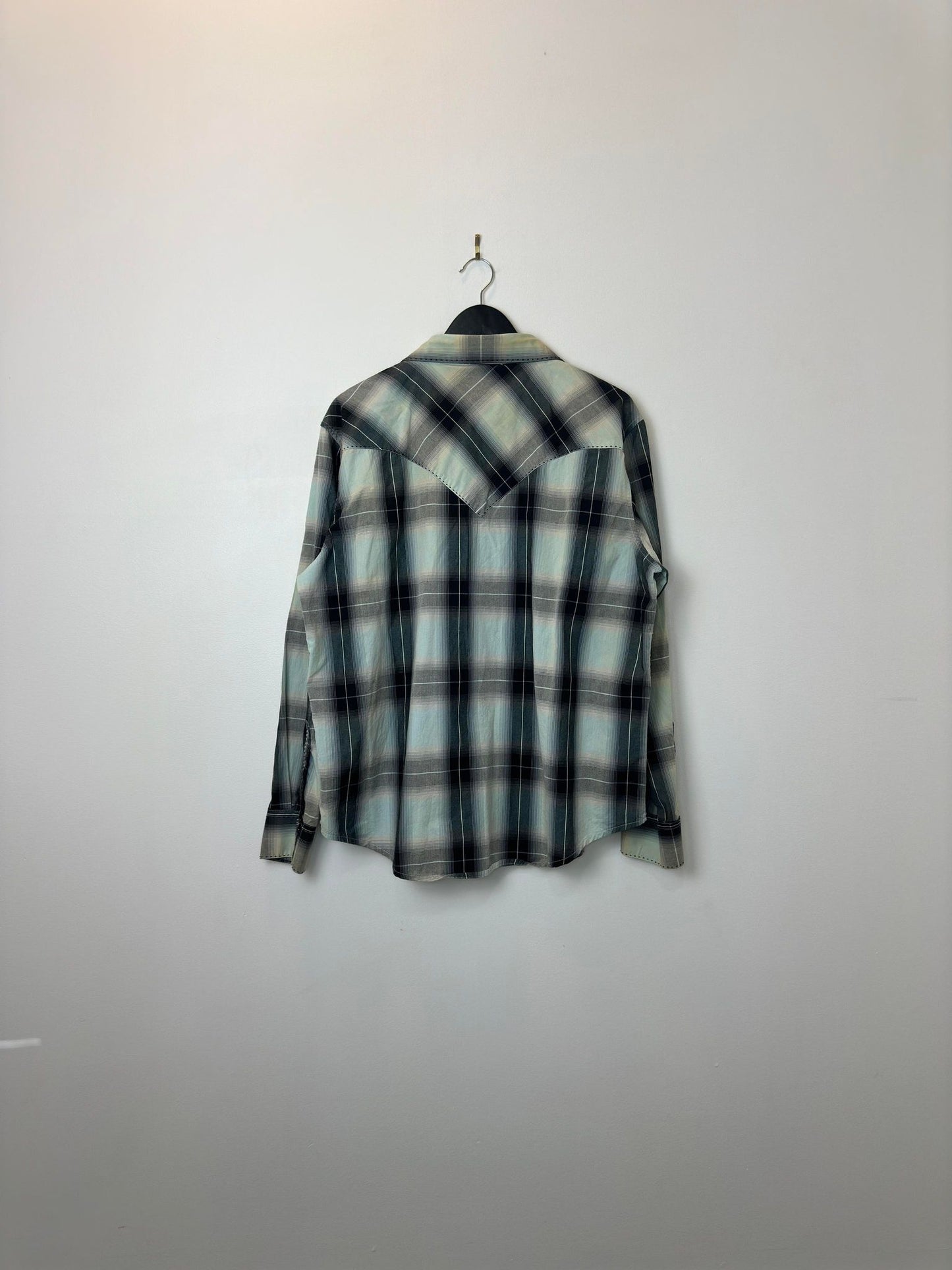 VTG x Wrangler x Mint Black Checkered Long Sleeve Western Button Up - XL