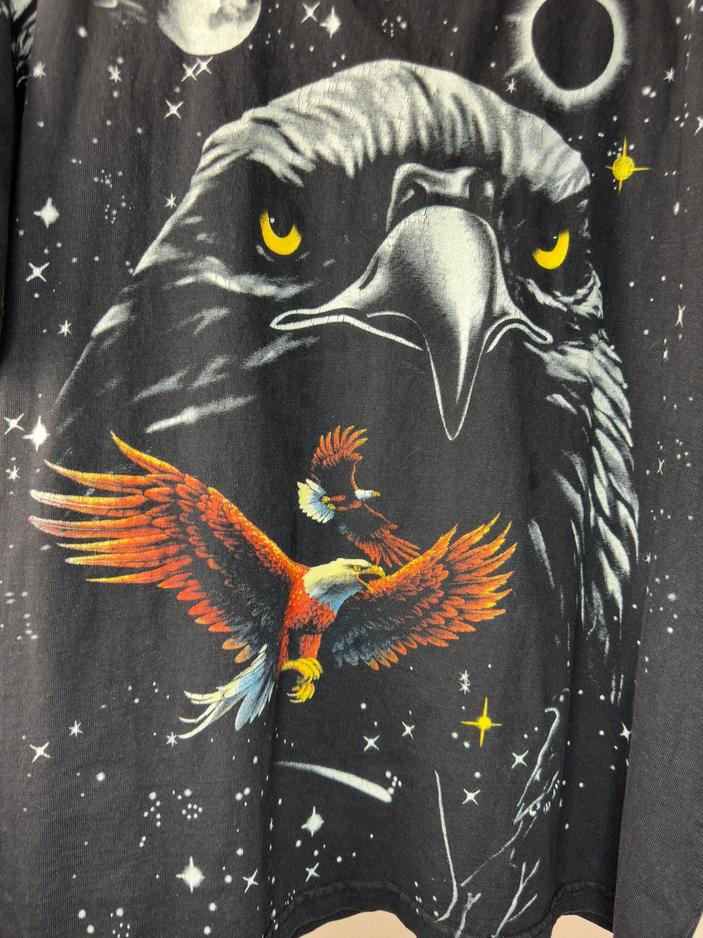 VTG x Diego's American Design x Big Eagle Print x Black Graphic All Over Print Tee - XL