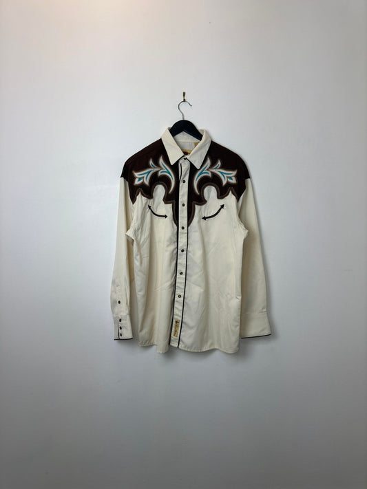 Larry Mahon x Brown Beige Long Sleeve Western Button Up - L