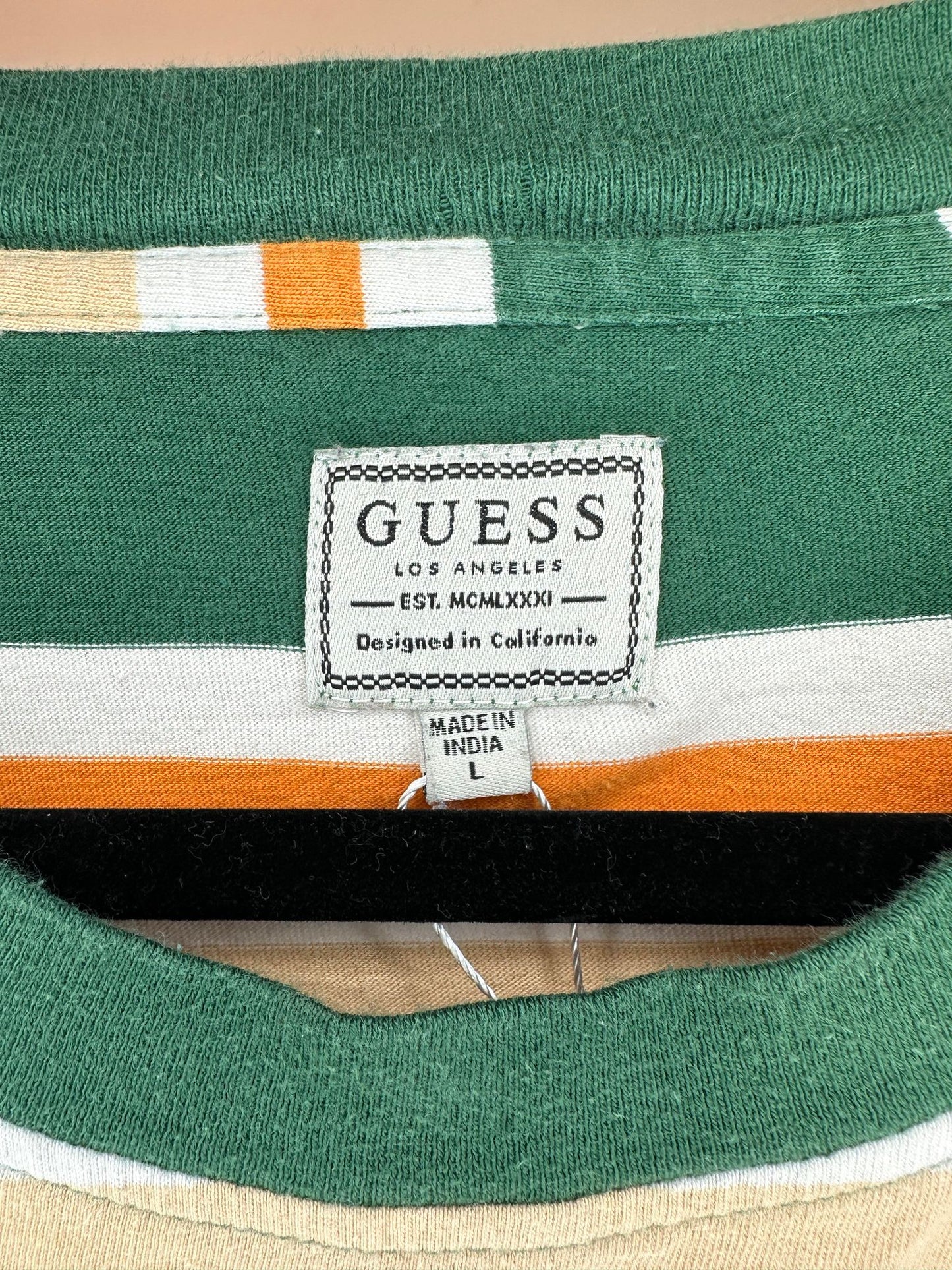 Guess Los Angeles x Green Orange Yellow Stripe Tee - L