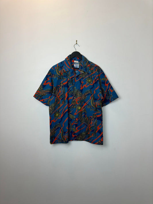 Sayulita x Flying Dragon x Blue Orange All Over Print Short Sleeve Button Up - XL