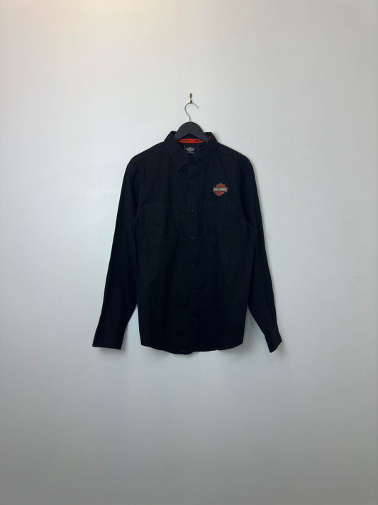 Harley Davidson x Black Embroidery Long Sleeve Button Up - M