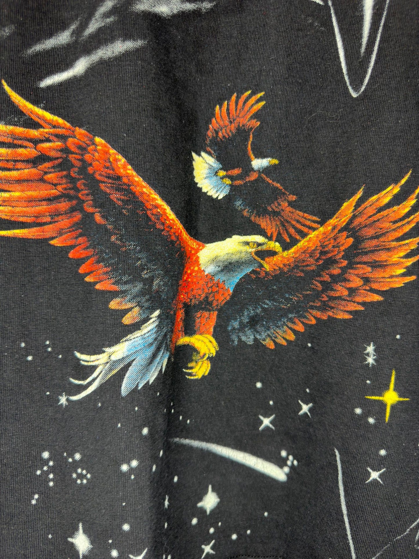 VTG x Diego's American Design x Big Eagle Print x Black Graphic All Over Print Tee - XL