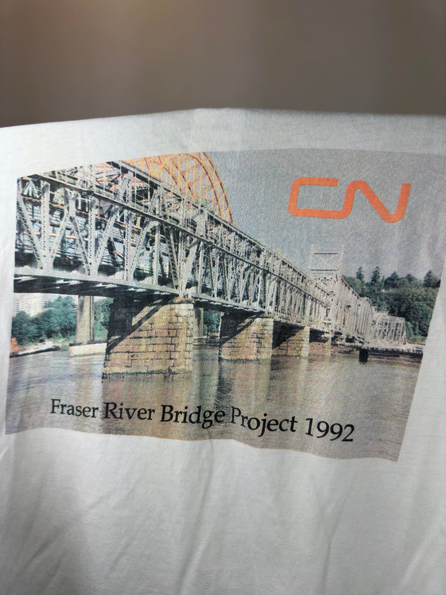 VTG x Canadian National Railway x Fraser River Bridge Project x White Single Stitched Graphic Tee - L