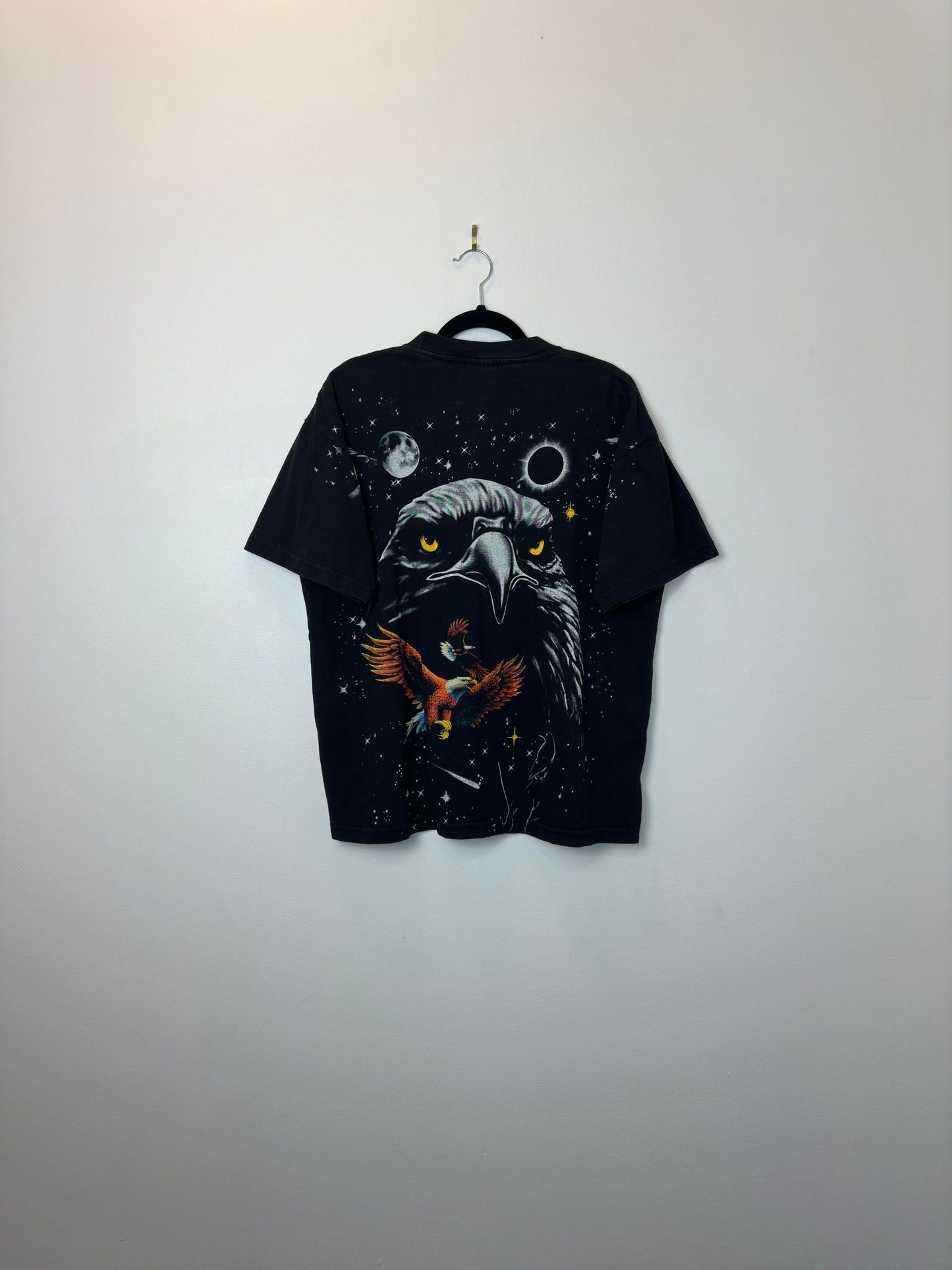 VTG x Diego's American Design x Big Eagle Print x Black Graphic All Over Print Tee - XL