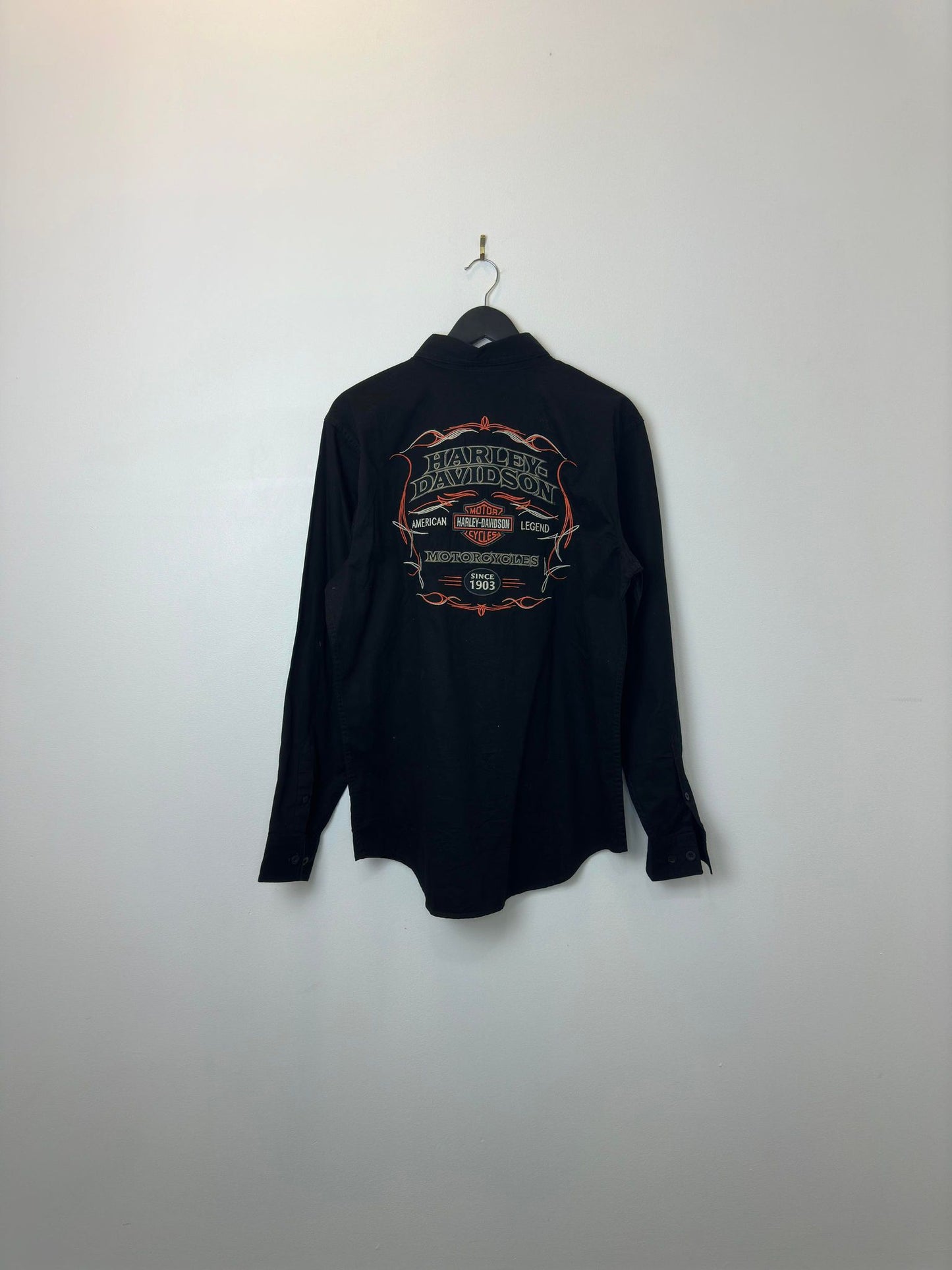 Harley Davidson x Black Embroidery Long Sleeve Button Up - M