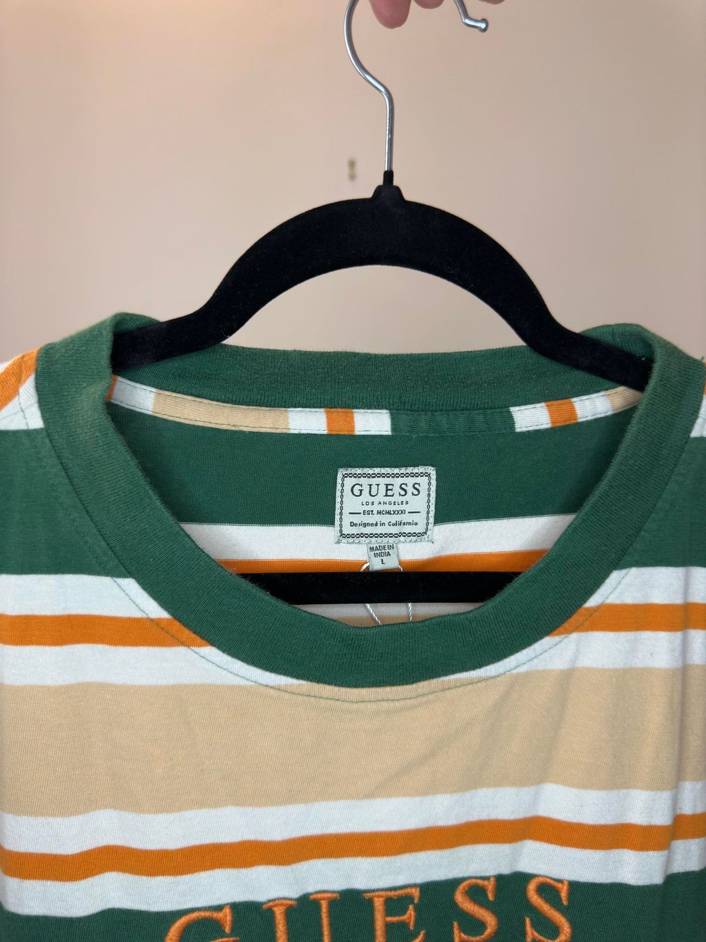 Guess Los Angeles x Green Orange Yellow Stripe Tee - L