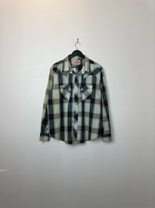 VTG x Wrangler x Mint Black Checkered Long Sleeve Western Button Up - XL