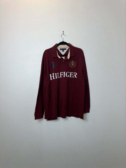 Tommy Hilfiger x Maroon Collared Long Sleeve Tee - XL