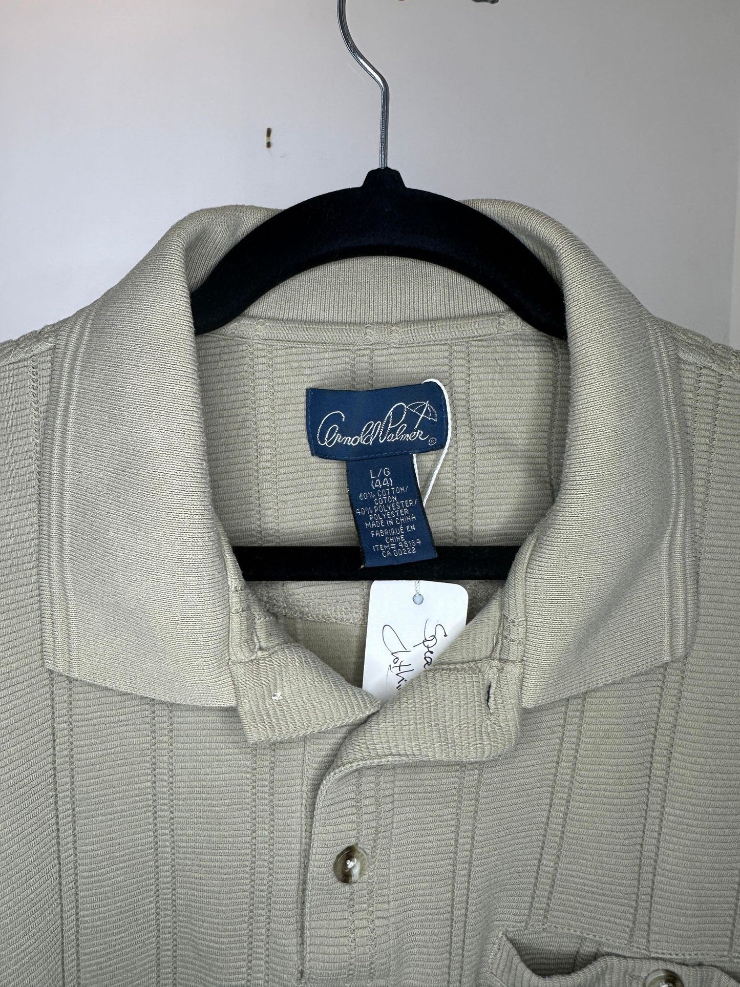 VTG x Arnold Palmer x Beige Tan Collared Long Sleeve Tee - L