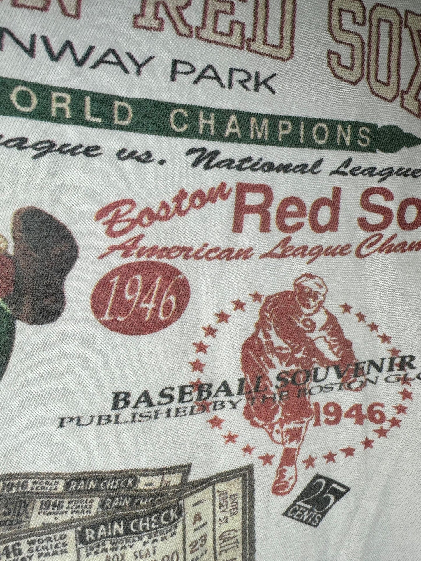 VTG x Basic Red Clothing x Boston Red Sox Fenway Park x 1945 World Champions x White Graphic Tee - XXL (Faded Tag)