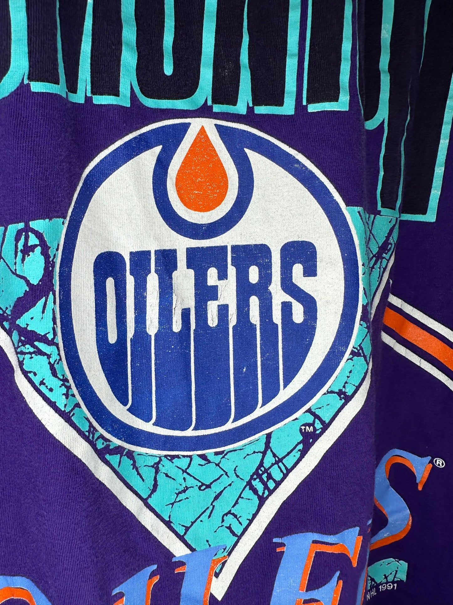 VTG x Softwear Athletics x NHL x Edmonton Oilers x Purple Blue Tie Dye Graphic Tee - M