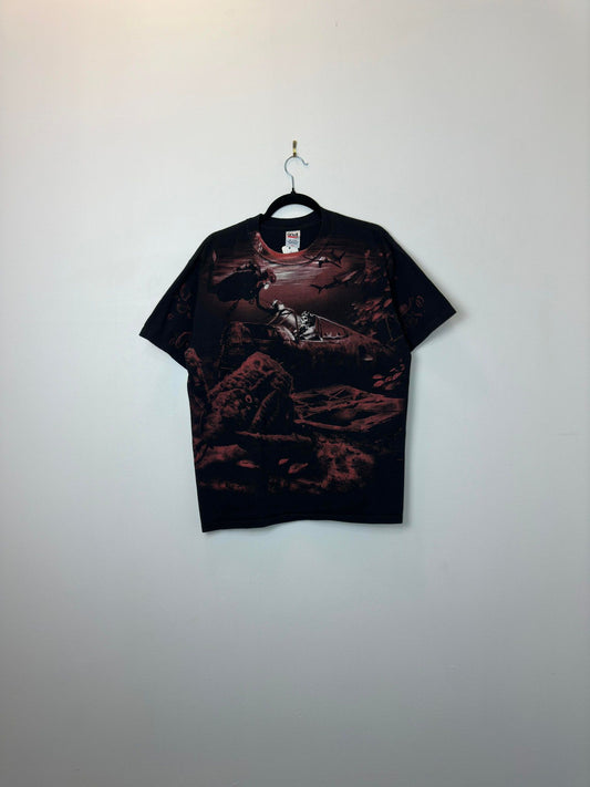 Y2K x Anvil x Under Water Fighter Jet w/ Diver x Black All over Print Tee - L