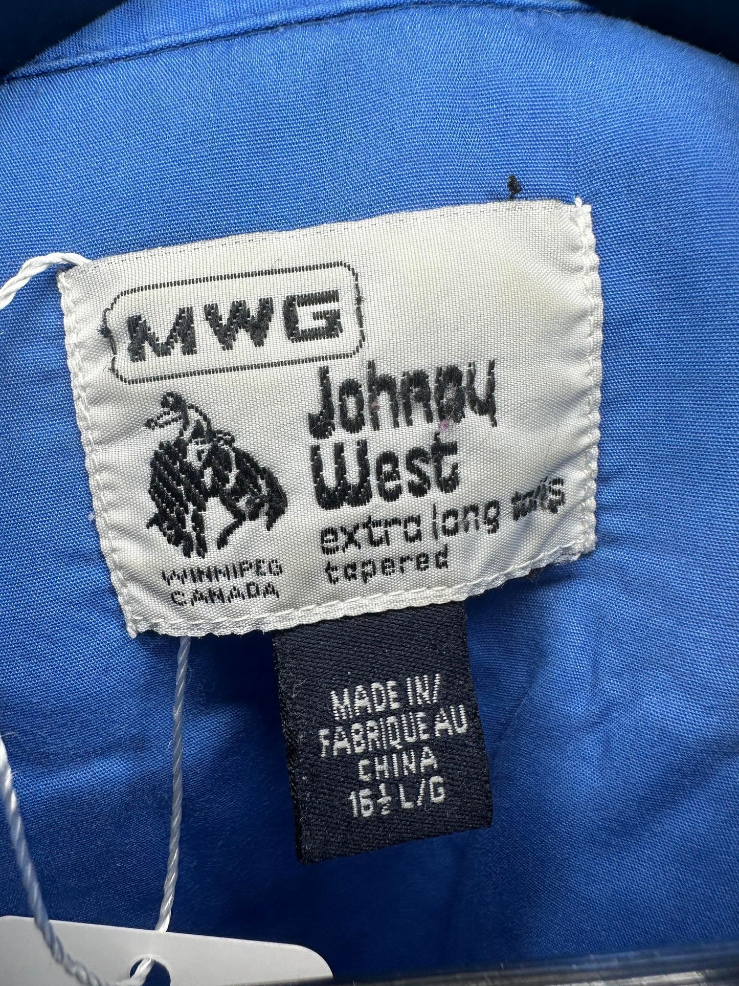 VTG x Johnny West x Flame Embroidery x Blue Black 2-Tone Western Long Sleeve Button Up - 16 1/2 (L)