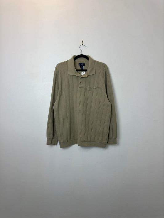 VTG x Arnold Palmer x Beige Tan Collared Long Sleeve Tee - L