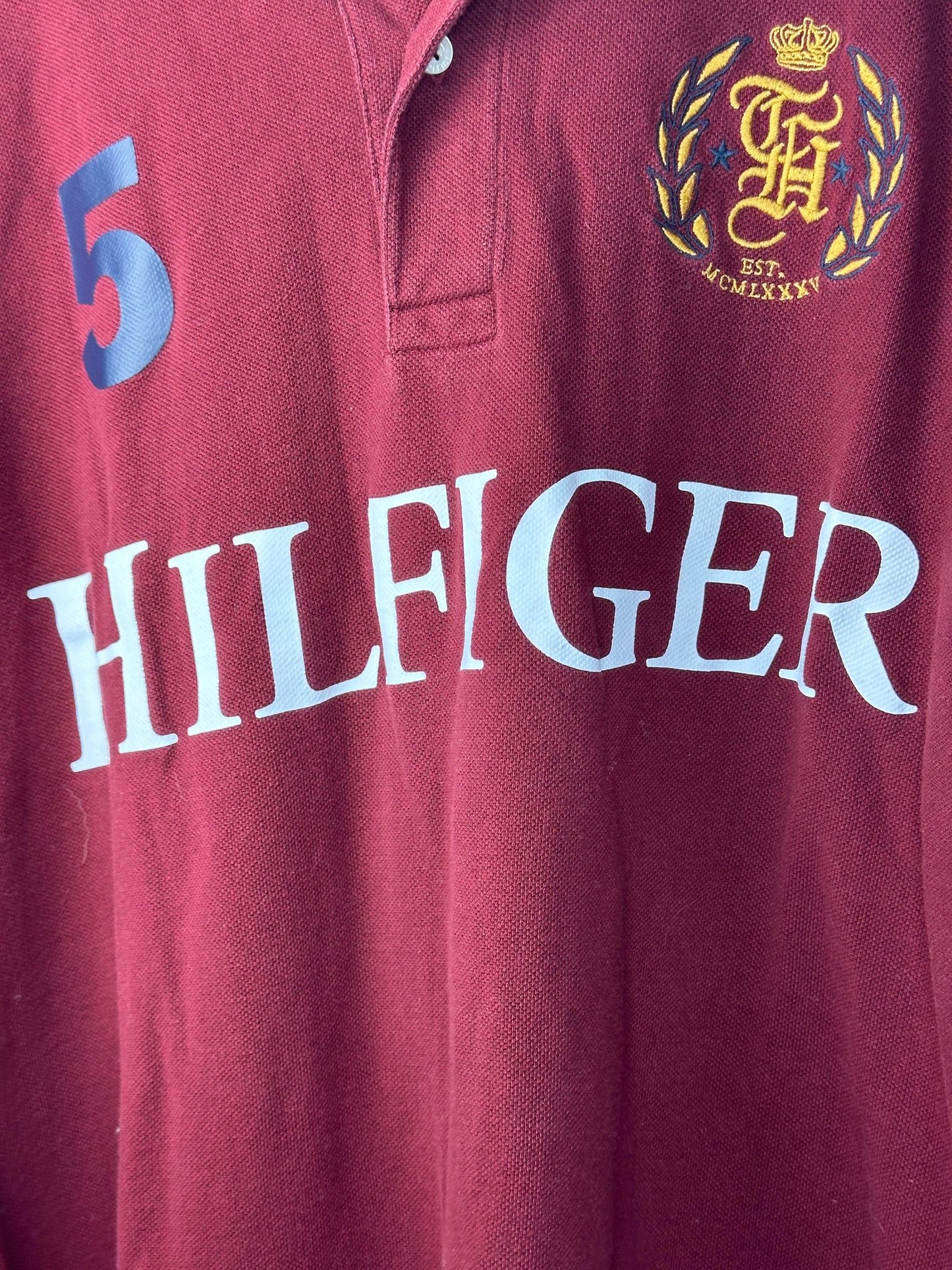 Tommy Hilfiger x Maroon Collared Long Sleeve Tee - XL