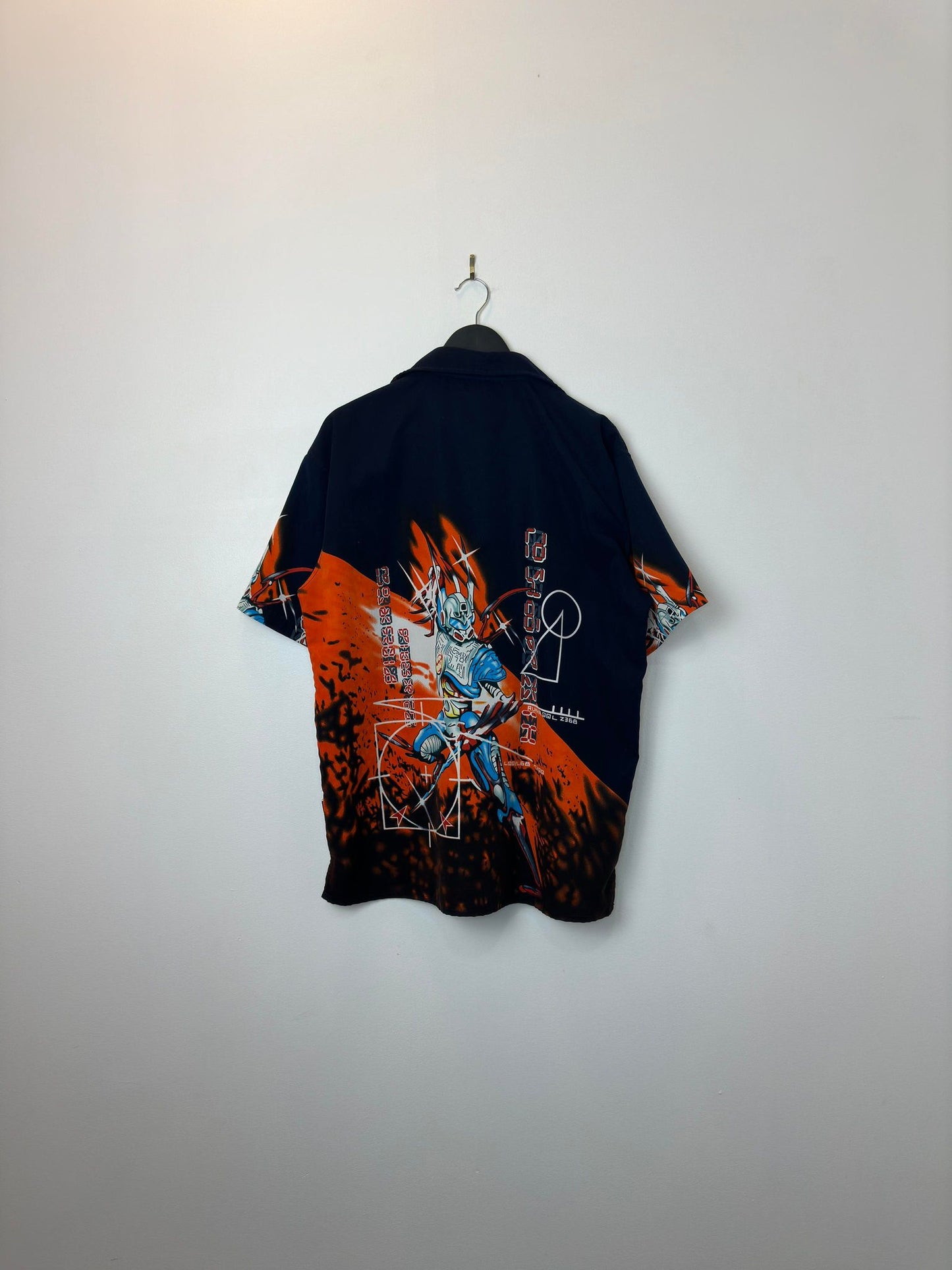 Sword x Robot Anime x All Over Print Short Sleeve Button Up - S/L