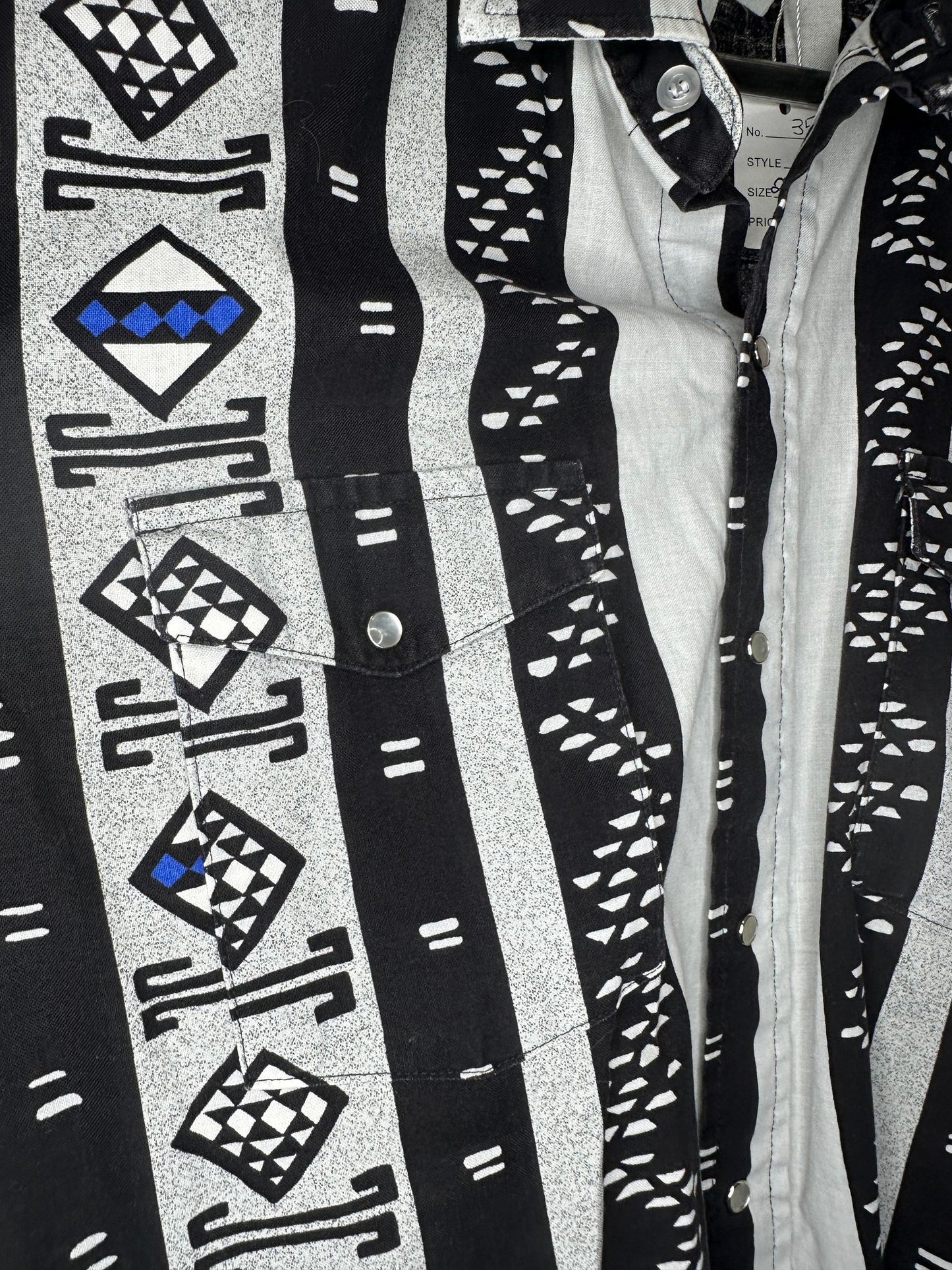 VTG x Panhandle Slim x Tribal Print x Black White Patterned Western Long Sleeve Button Up - 16 1/2 (L)