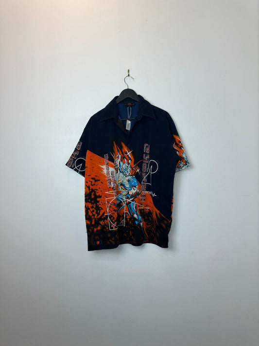 Sword x Robot Anime x All Over Print Short Sleeve Button Up - S/L