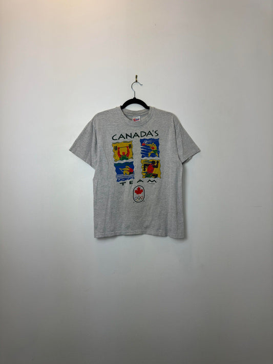 VTG x Hanes x Olympics x Canada Team x Grey Single Stitched Graphic Tee - M