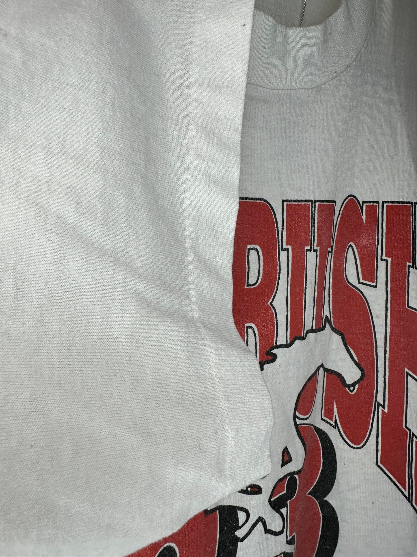 VTG x Fruit of the Loom x Calgary Stampeders x 1993 Red Rush x Stamp'em Again! White Single Stitched Graphic Tee - XL