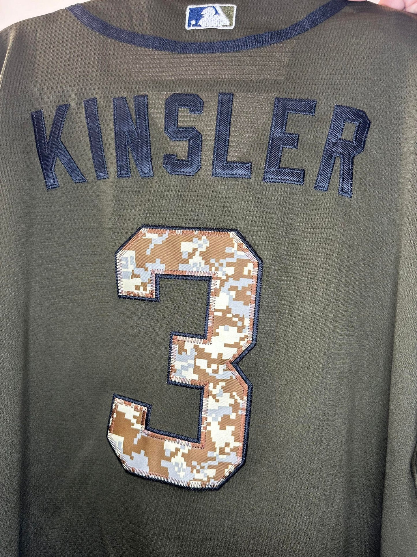 Majestic x MLB x Detroit Tigers x Ian Kinsler x Military Green Camo Logo Baseball Jersey - L