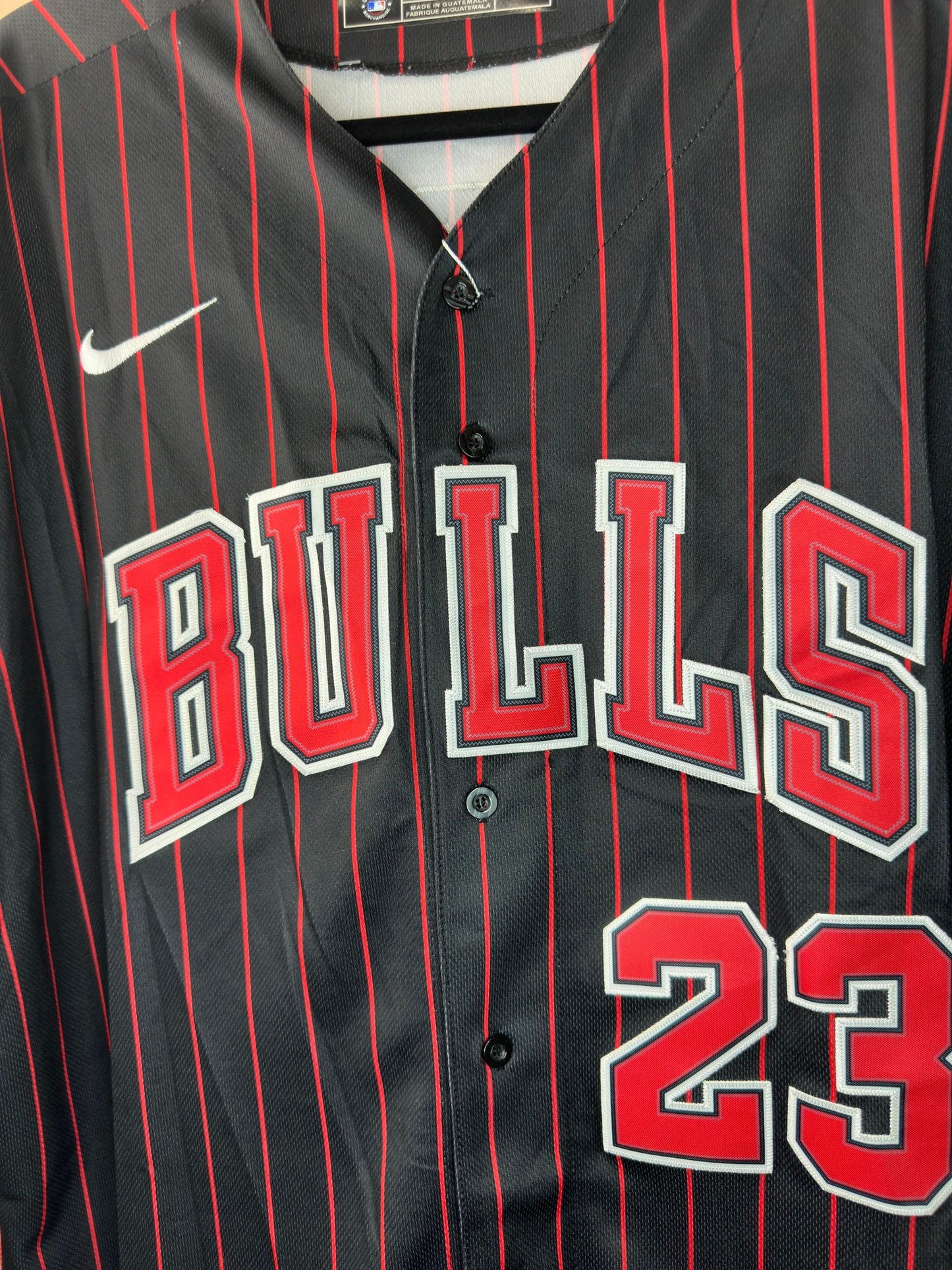 Nike x MLB x NBA x Chicago Bulls x Michael Jordan x Black Red Stripe Baseball Jersey - XL (New w/ Tag)