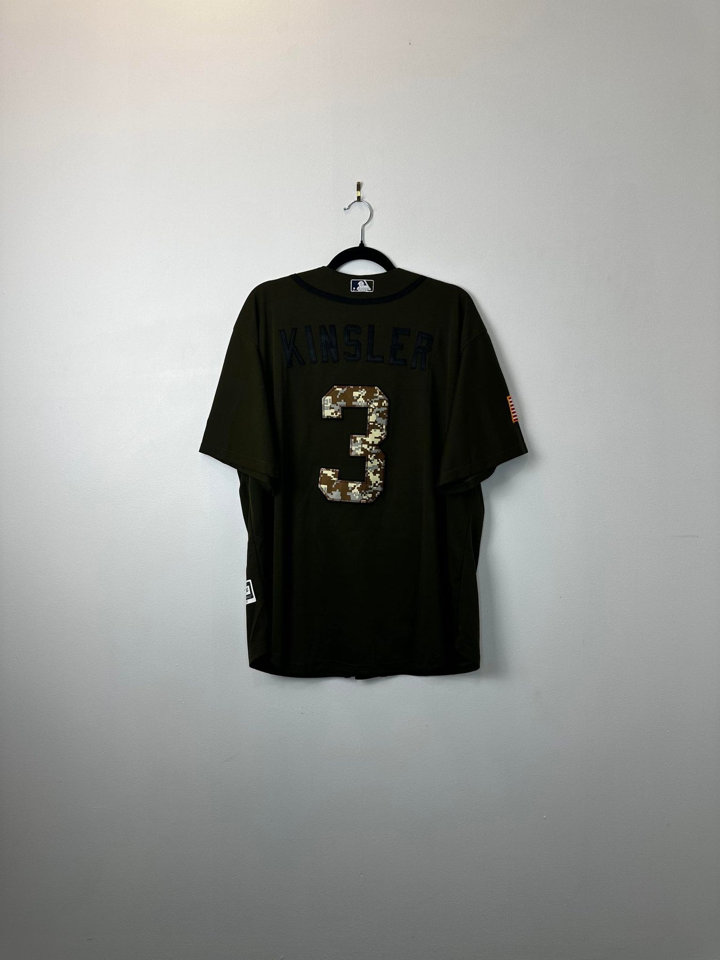 Majestic x MLB x Detroit Tigers x Ian Kinsler x Military Green Camo Logo Baseball Jersey - L