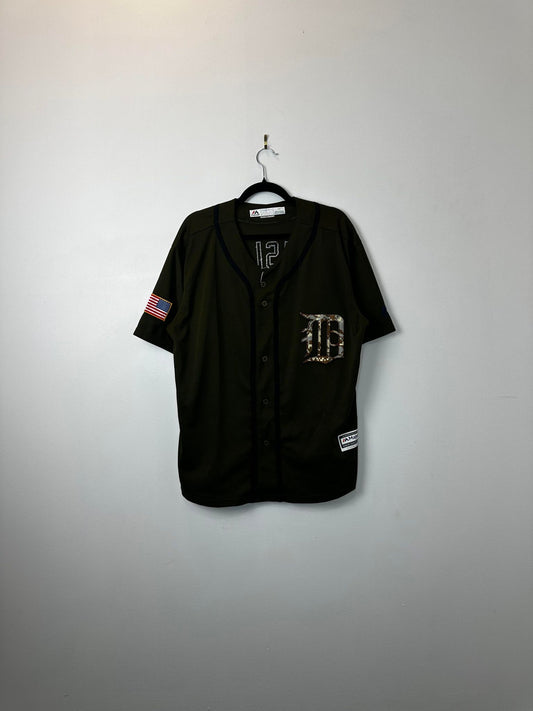 Majestic x MLB x Detroit Tigers x Ian Kinsler x Military Green Camo Logo Baseball Jersey - L