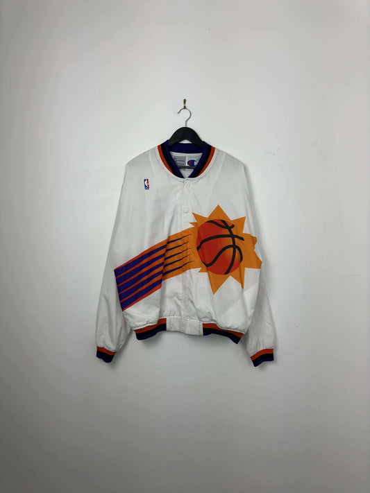 VTG x NBA x Champion x Phoenix Suns x Big Logo Button Up Light Bomber Style Jacket - L