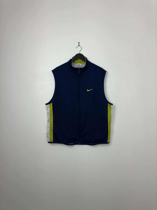 VTG x NIKE x White Tag x Navy Blue Lime Green Full Zip Vest - L