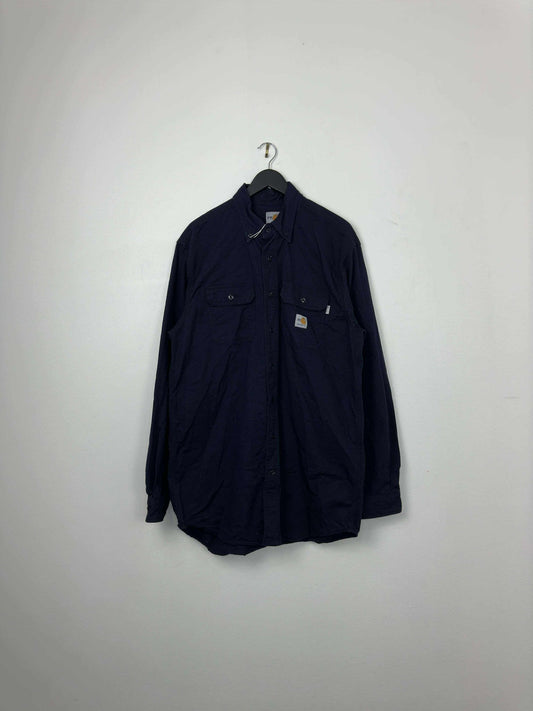 VTG x Carhartt x Navy Blue Long Sleeve Button Up - L (Tall)