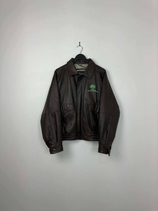 VTG x Burk's Bay x Wilbur-Ellis Crop Meeting x Brown Genuine Leather Jacket - L