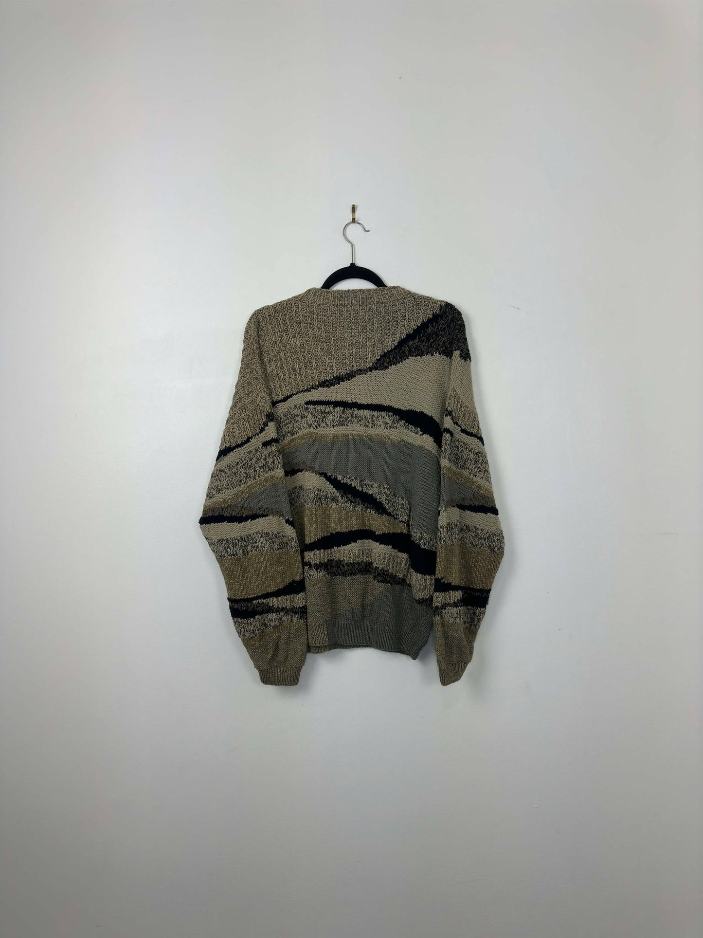 VTG x Andrew Fezza x Beige Brown Black Pattern Pullover Knit Sweater - Cut Tag (L)