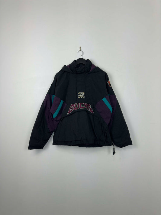 VTG x NHL x Starter x Anaheim Mighty Ducks x Black Quarter Zip Heavy Insulated Jacket - XL (See Measurements)