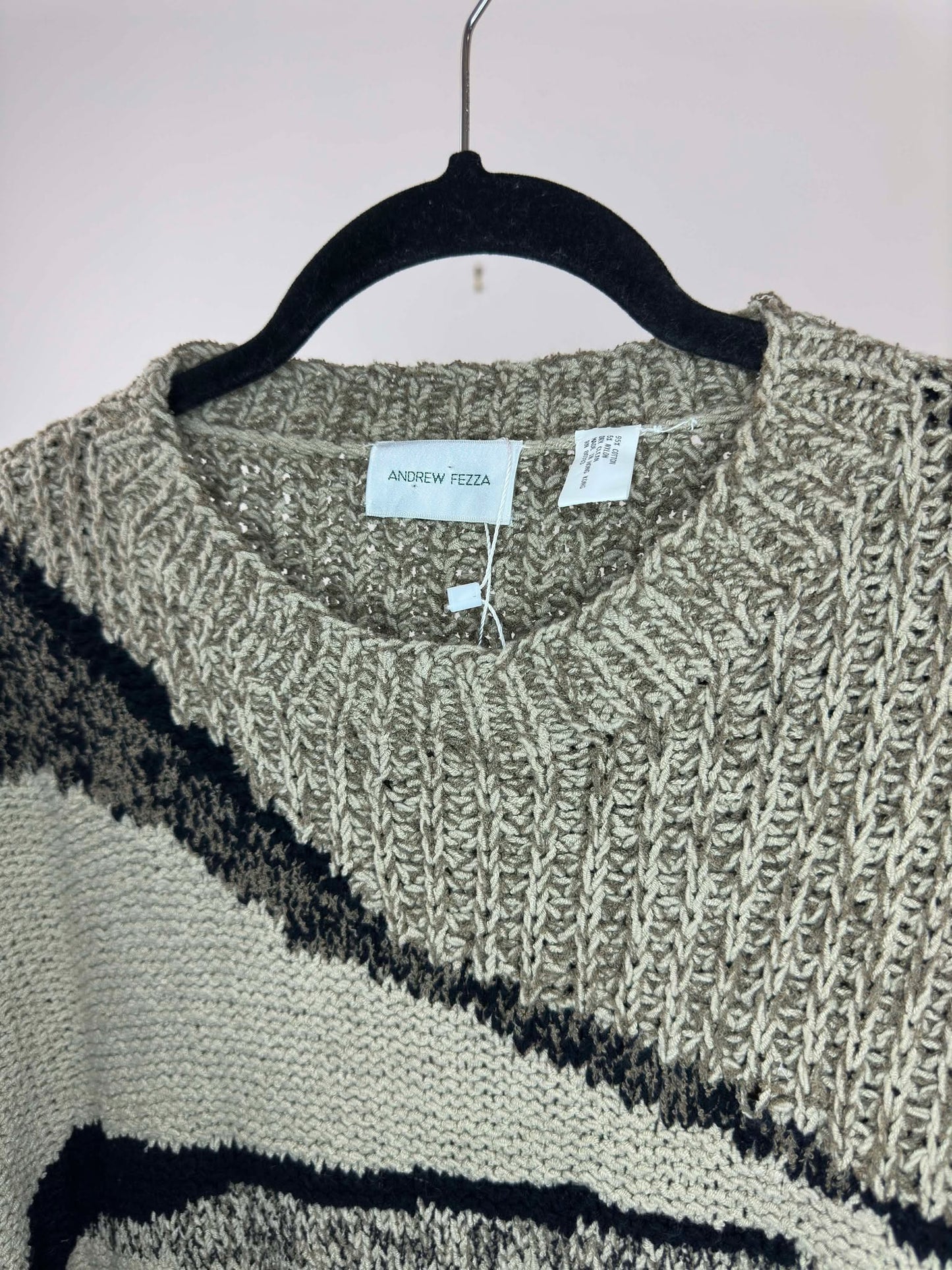 VTG x Andrew Fezza x Beige Brown Black Pattern Pullover Knit Sweater - Cut Tag (L)