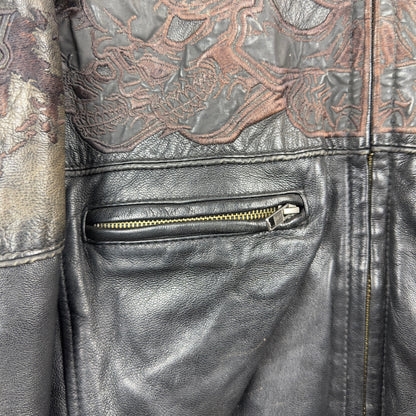 Open Road Skull Wrap Around Pattern Genuine Leather Biker Jacket