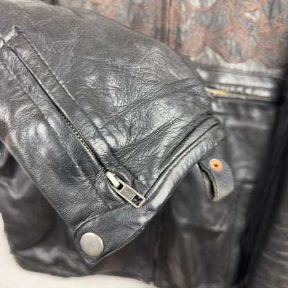 Open Road Skull Wrap Around Pattern Genuine Leather Biker Jacket